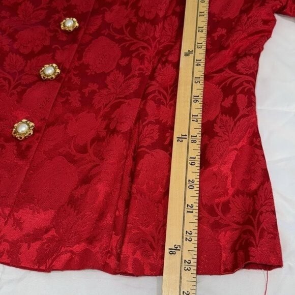 Vintage Melissa Red 2-Piece Dress Suit Set Size 16M Floral Jacquard Button-Up To - Picture 8 of 13